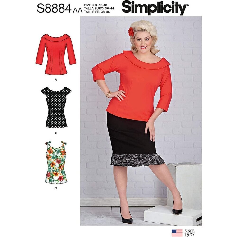 Simplicity Sewing Pattern‎ S8884 Women Tops Size 10-18 Portrait Collar Princess